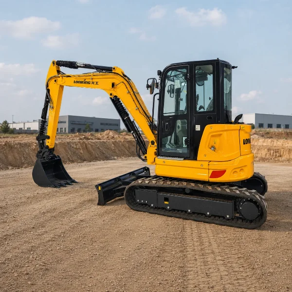 Left-side profile of the CDM6060 showing the full track base, cabin and digging arm reach.