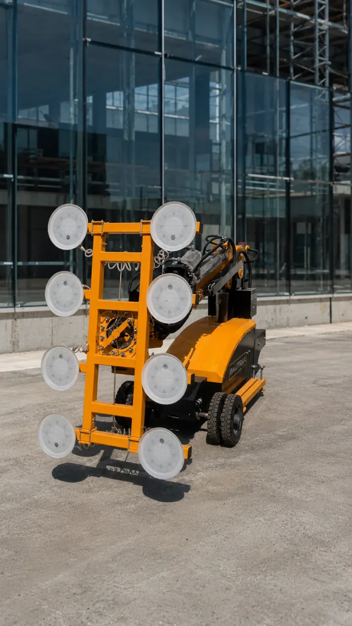 Вакуумен робот BAUTRAX VROB800 със смукателна рамка за монтаж на стъклени панели.