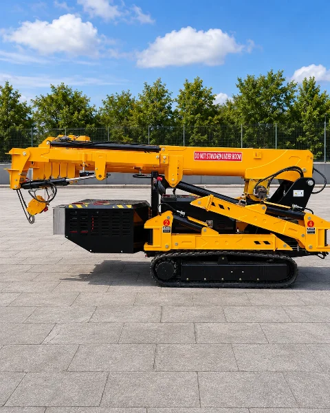 Мини спайдър кран BAUTRAX SPC50, страничен профил с хоризонтално изпъната стрела на павирана площадка
